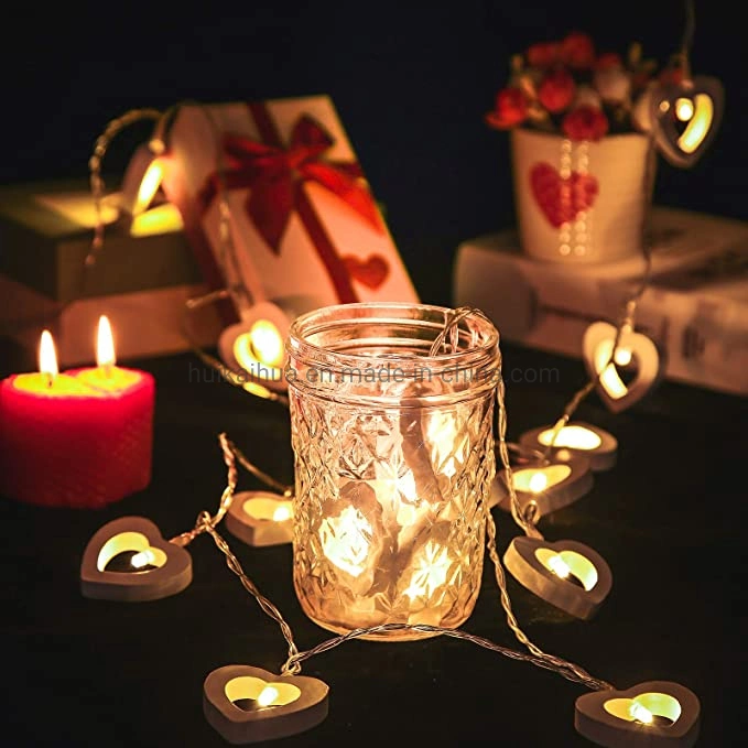 Wooden Love Heart Shape Battery Powered LED String Lights for Valentines Day Mothers&prime; Day and Wedding Deco