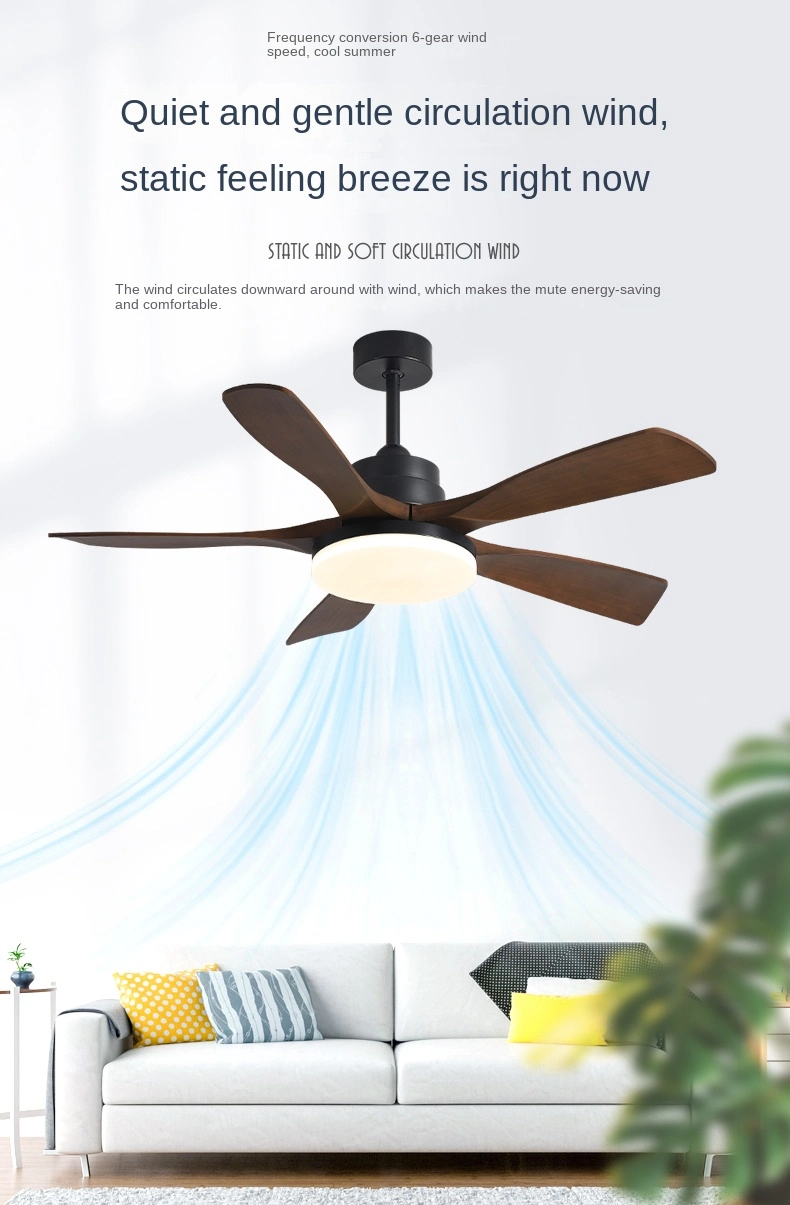 5-Leaf Solid Wood Fan Top Quality 60 Inches Decorative LED High Speed Ceiling Fan with Light and Remote Control