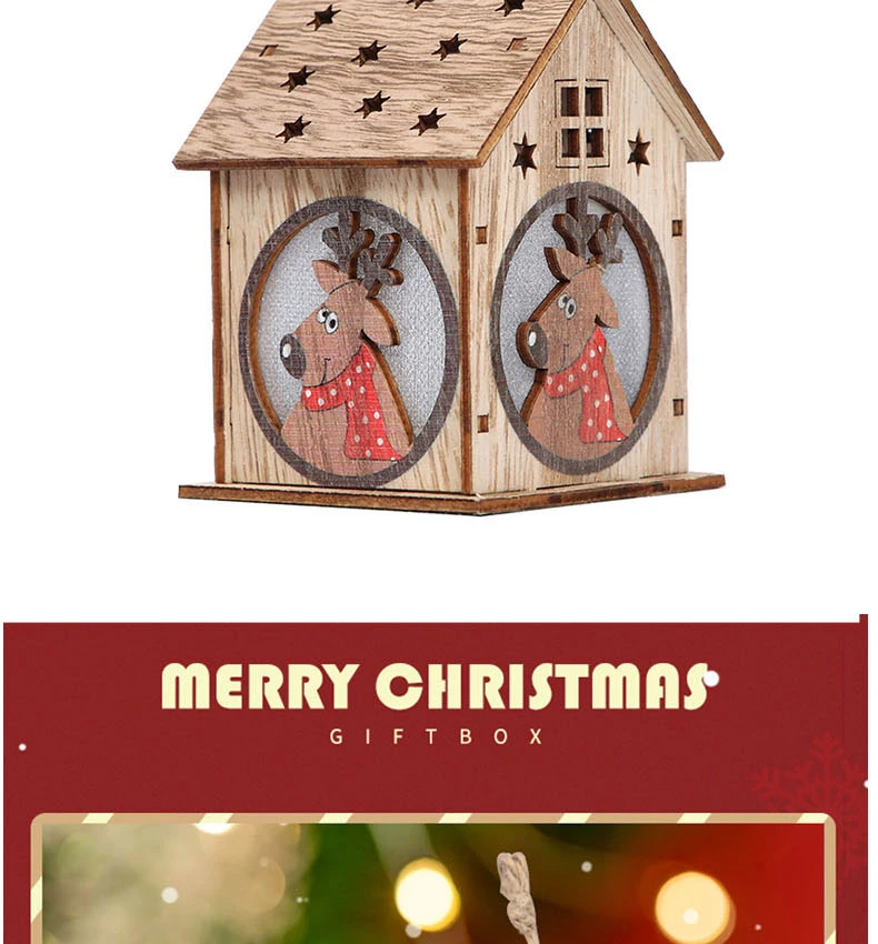 DIY Wooden House Christmas Tree Decoration LED Light Hanging Ornaments Wooden House