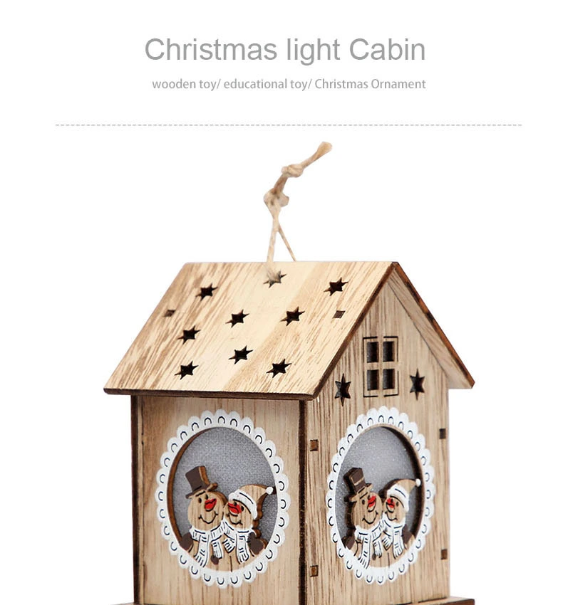 DIY Wooden House Christmas Tree Decoration LED Light Hanging Ornaments Wooden House