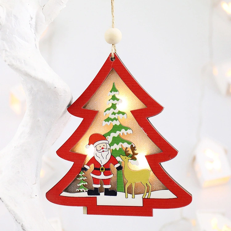 Christmas Wooden LED Lighted Pendant Star Christmas Tree Shape Light Decoation