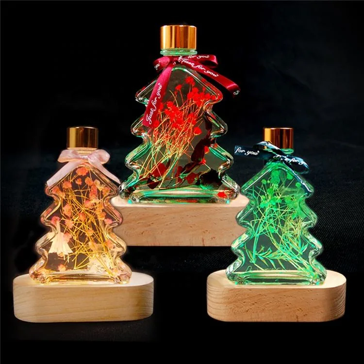 New Design Christmas Ornaments Crystal Christmas Tree 7 Color LED Night Light Wooden Base