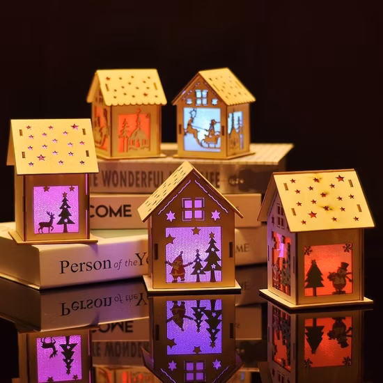 Decoration Christmas Wooden Cabin LED Light Santa Claus Party Decorative Ornaments
