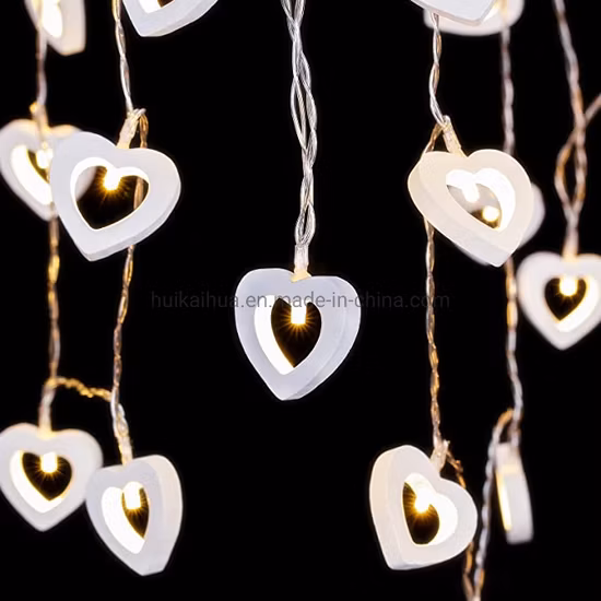 Wooden Love Heart Shape Battery Powered LED String Lights for Valentines Day Mothers′ Day and Wedding Deco